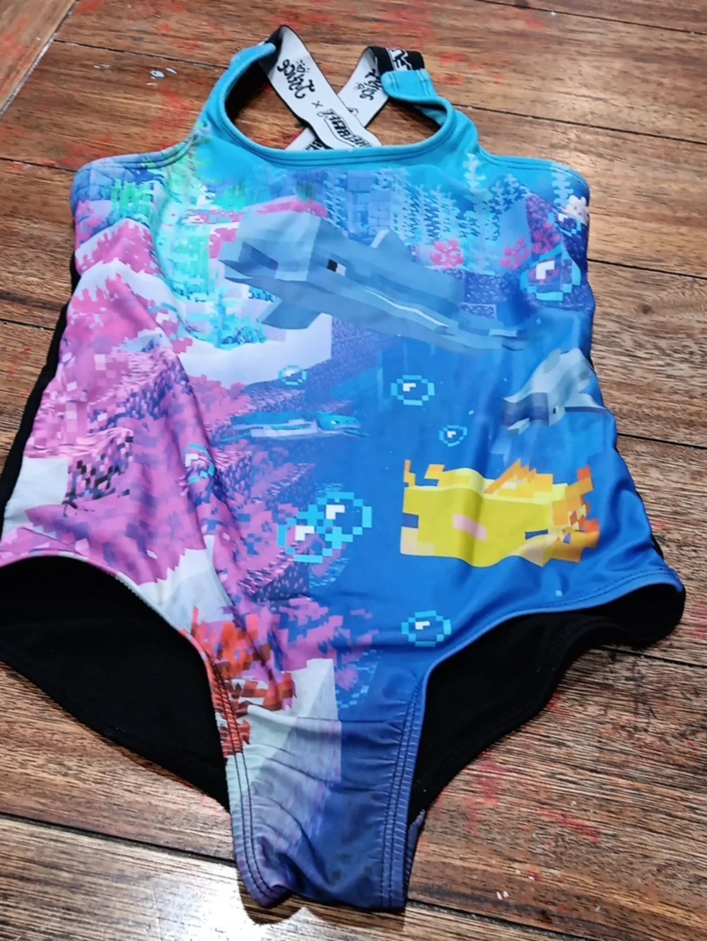 Justice Kids Minecraft  Blue Pixel Ocean One-Piece Swimsuit